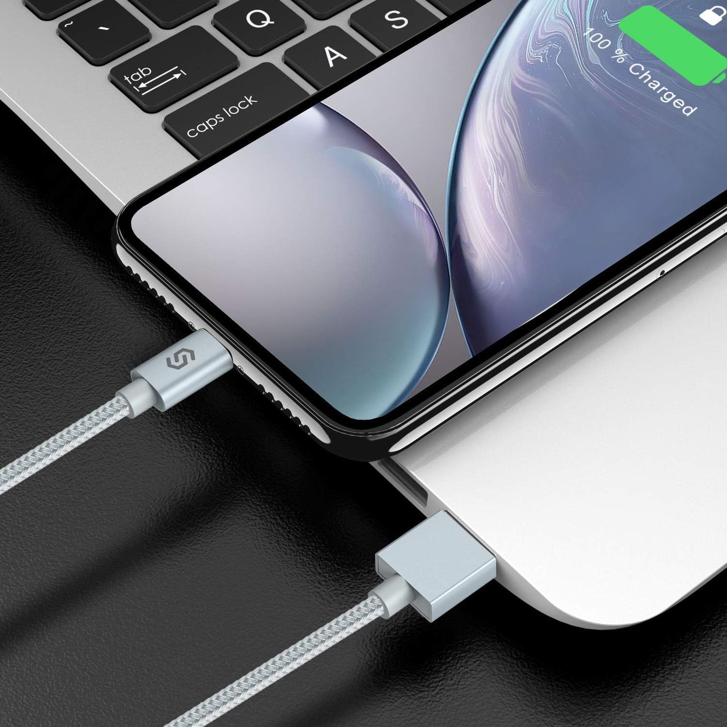 Apple MFI Certified 6Ft Nylon-Braided Lightning Charger Cable - Fast Sync & Charging for iPhone, iPad, iPod & More - Silver