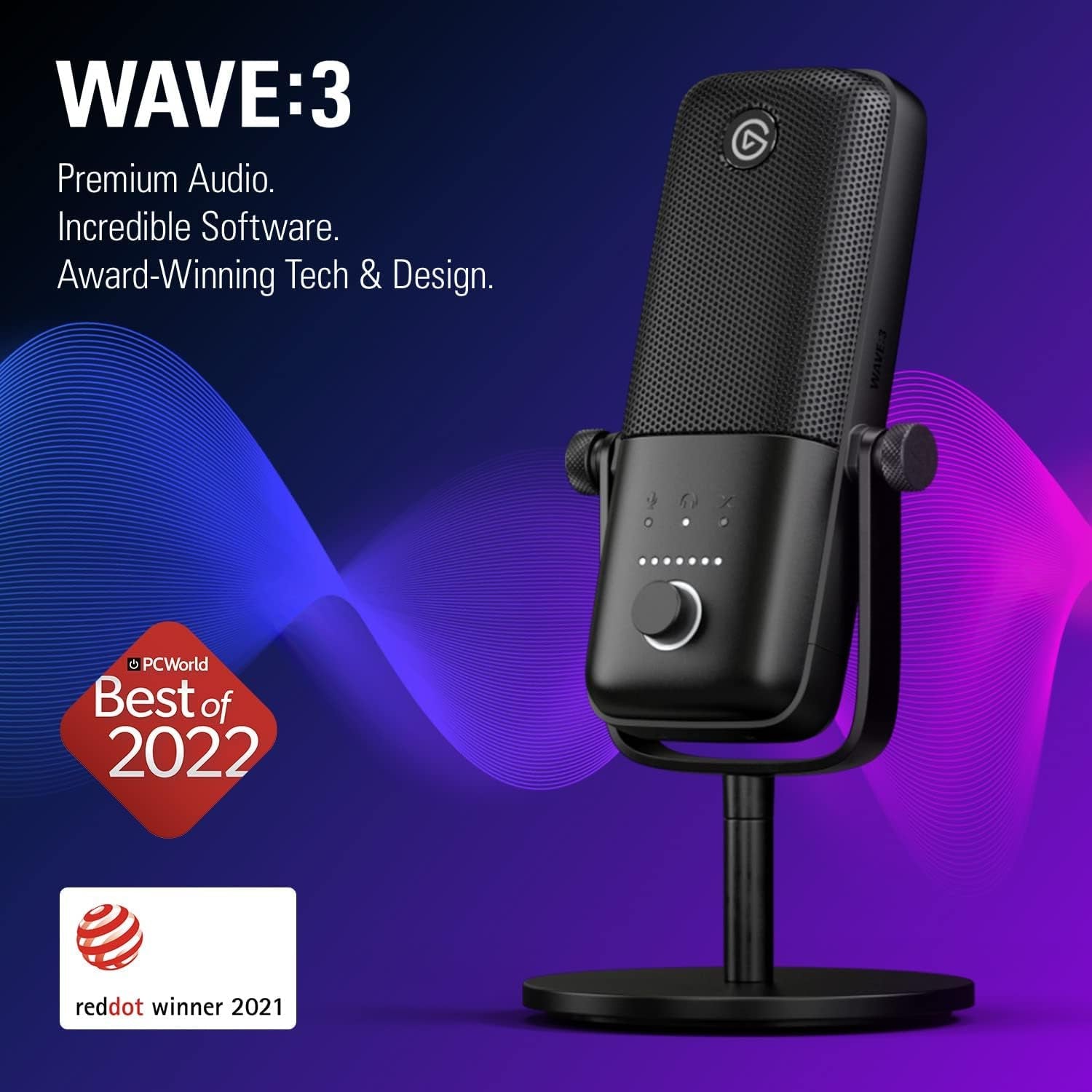 Wave:3 Premium USB Condenser Microphone for Studio-Quality Streaming, Podcasting, Gaming & Home Office - Includes Free Mixer Software & Sound Effects, Easy Plug 'N Play for Mac & PC