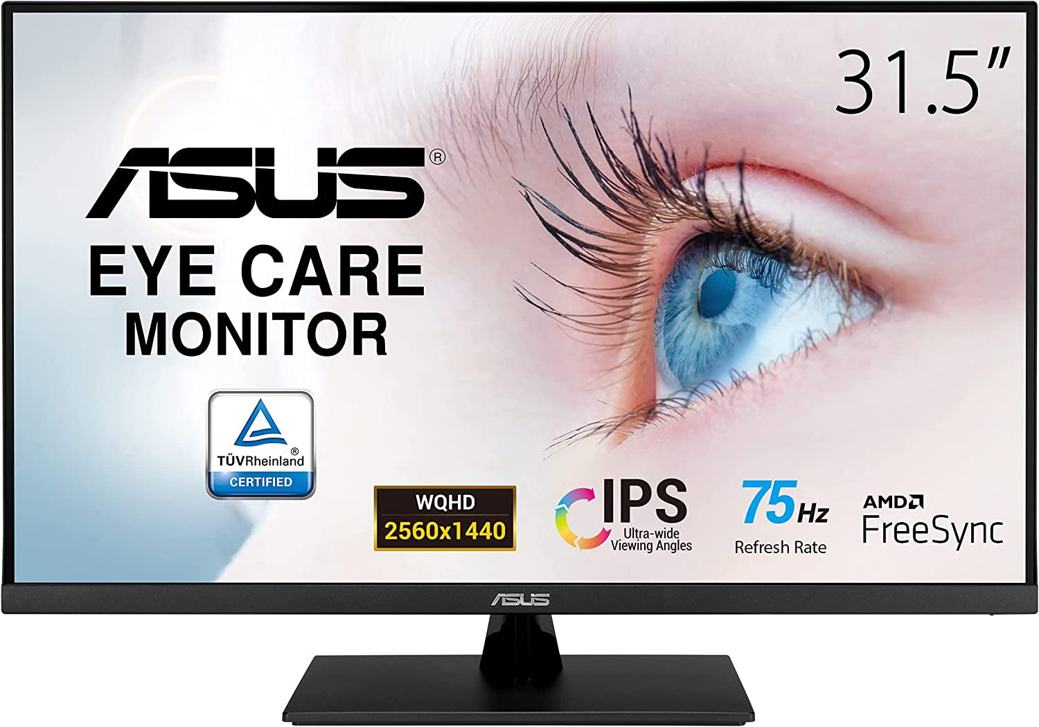 31.5-Inch WQHD Monitor - Stunning 2560 x 1440 IPS Display, HDR10, 100% sRGB, Adaptive Sync, Eye Care Features, Slim Frameless Design, Integrated Speakers, Adjustable Tilt, HDMI & DisplayPort Inputs
