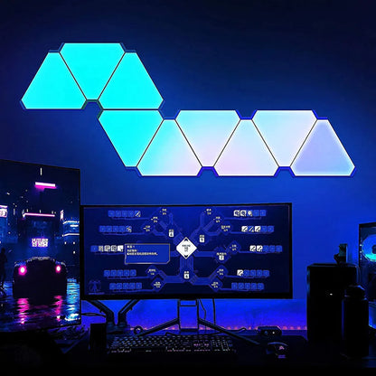 Transform Your Space with the LED Triangular Quantum RGB Wall Lamp – Smart Rhythmic Background Light for Bedroom, Nightstand & Office Decor