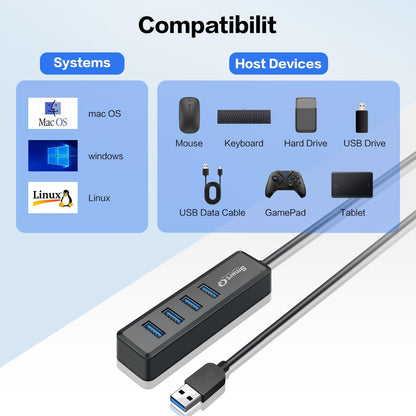 Upgrade Your Connectivity: H302S USB 3.0 Hub with 2Ft Cable - Fast Data Transfer, Multi-Port Expander for Laptops & More!