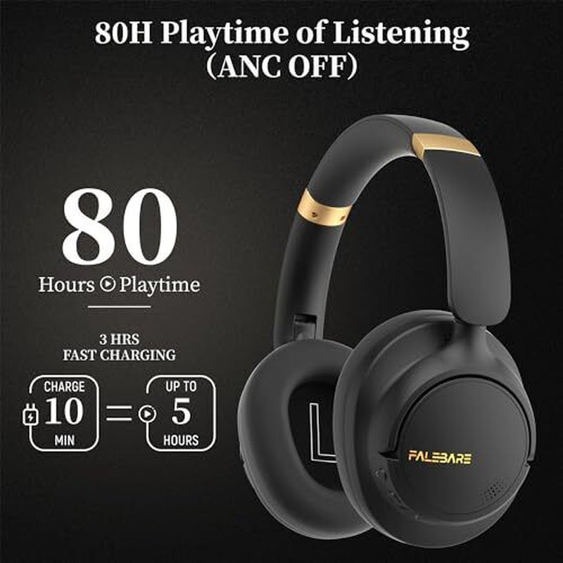 Premium Noise Cancelling Bluetooth Over-Ear Headphones - Sleek Black Design