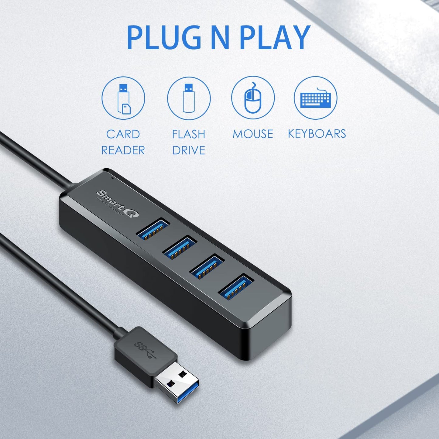 Upgrade Your Connectivity: H302S USB 3.0 Hub with 2Ft Cable - Fast Data Transfer, Multi-Port Expander for Laptops & More!