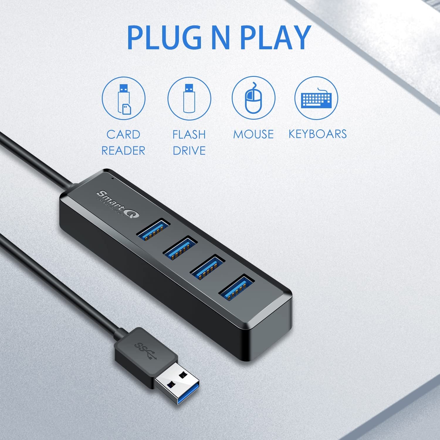 Upgrade Your Connectivity: H302S USB 3.0 Hub with 2Ft Cable - Fast Data Transfer, Multi-Port Expander for Laptops & More!