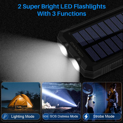 High-Capacity 20000mAh Solar Power Bank - Dual USB Ports & LED Flashlights for Phones & Android Devices