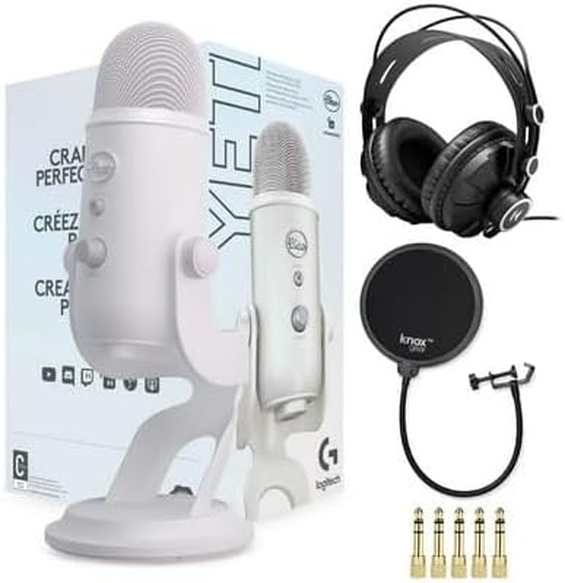 Yeti USB Microphone Bundle in Blackout with Knox Gear Headphones and Pop Filter (3-Piece Set)