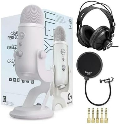 Yeti USB Microphone Bundle in Blackout with Knox Gear Headphones and Pop Filter (3-Piece Set)