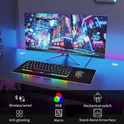 DK63 Wireless 60% RGB Mechanical Gaming Keyboard - Compact Design, Bluetooth Connectivity, Fully Programmable Red Switches