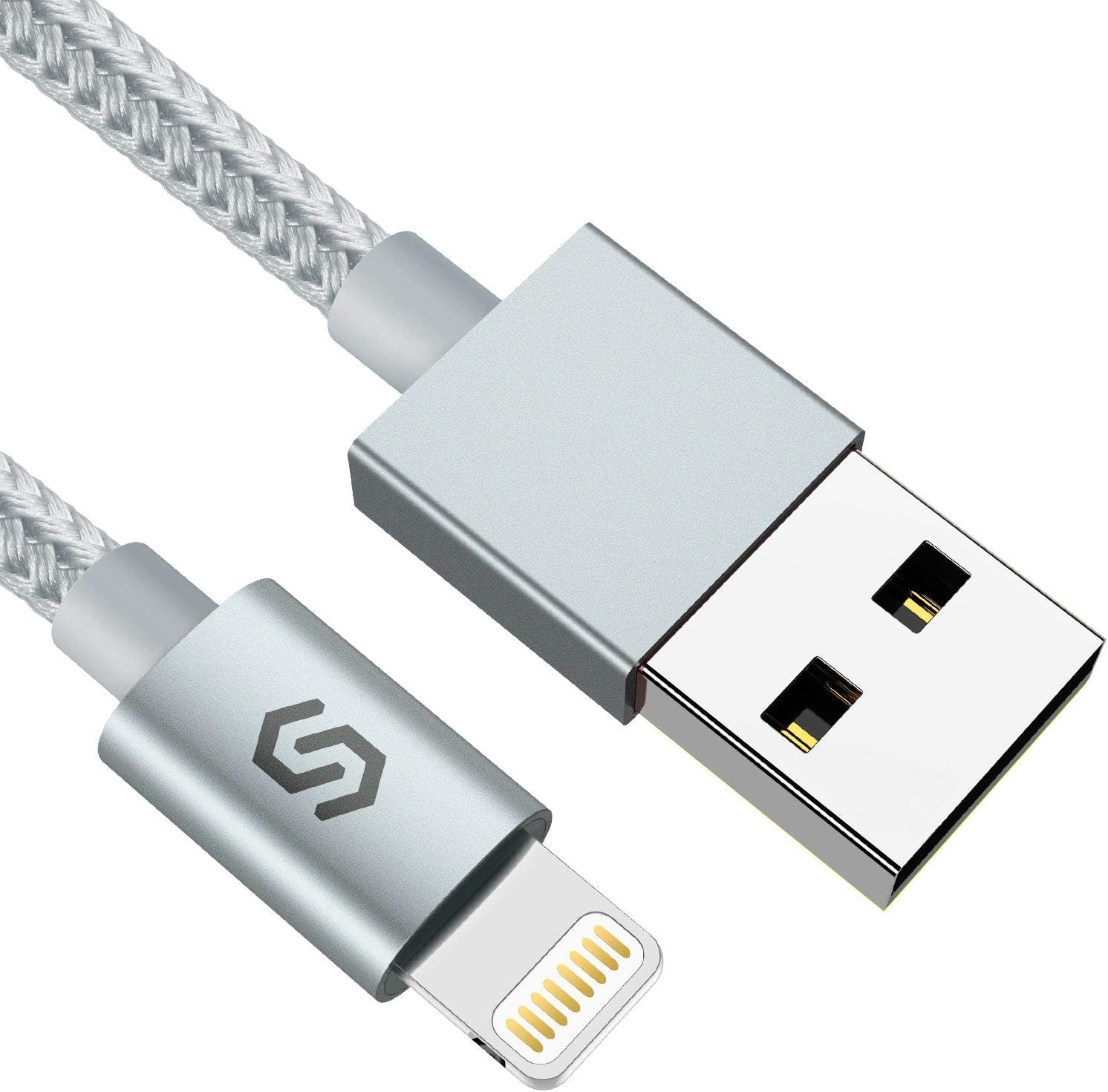 Apple MFI Certified 6Ft Nylon-Braided Lightning Charger Cable - Fast Sync & Charging for iPhone, iPad, iPod & More - Silver