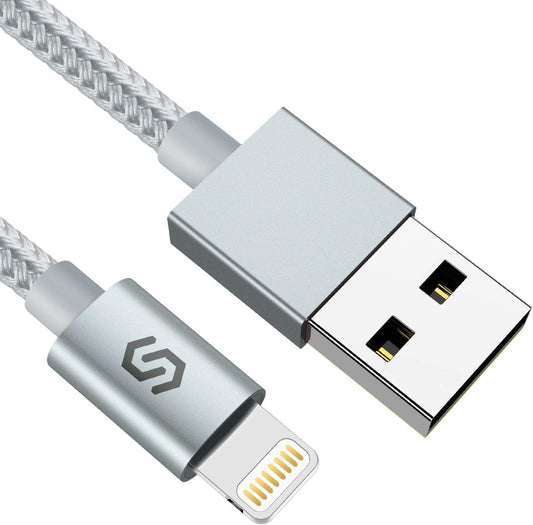 Apple MFI Certified 6Ft Nylon-Braided Lightning Charger Cable - Fast Sync & Charging for iPhone, iPad, iPod & More - Silver