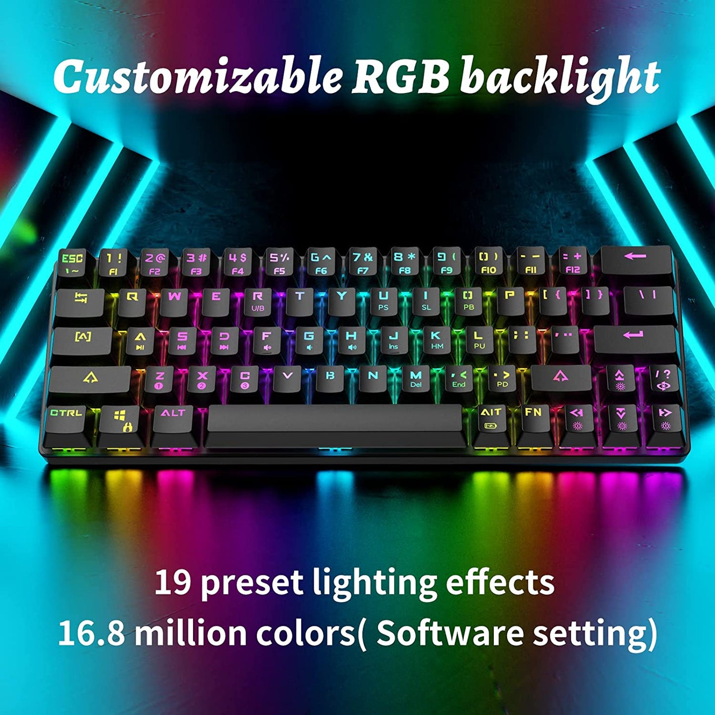 DK63 Wireless 60% RGB Mechanical Gaming Keyboard - Compact Design, Bluetooth Connectivity, Fully Programmable Red Switches