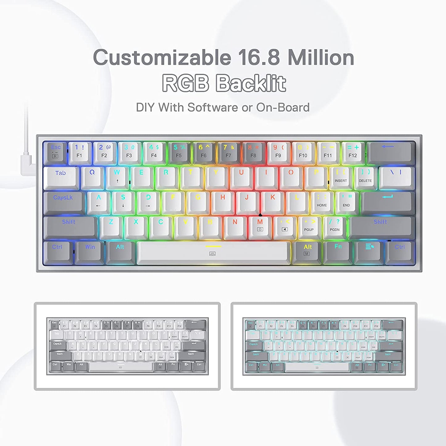 K617 Fizz 60% Wired RGB Mechanical Gaming Keyboard - 61 Keys Hot-Swap Compact Design with White and Grey Keycaps, Linear Red Switches, and Professional Driver/Software Support