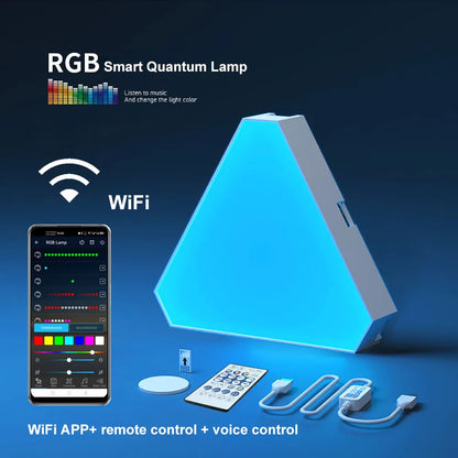 Transform Your Space with the LED Triangular Quantum RGB Wall Lamp – Smart Rhythmic Background Light for Bedroom, Nightstand & Office Decor
