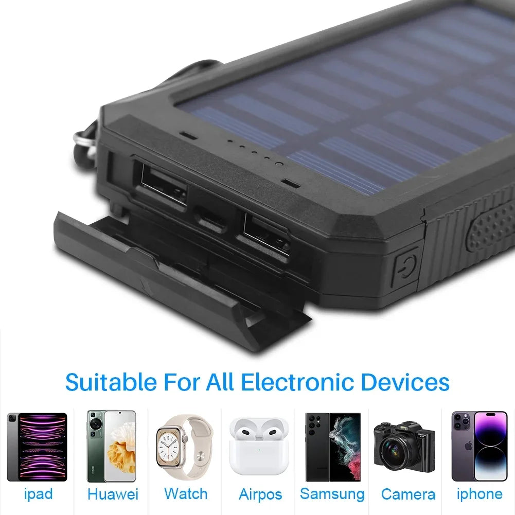 High-Capacity 20000mAh Solar Power Bank - Dual USB Ports & LED Flashlights for Phones & Android Devices