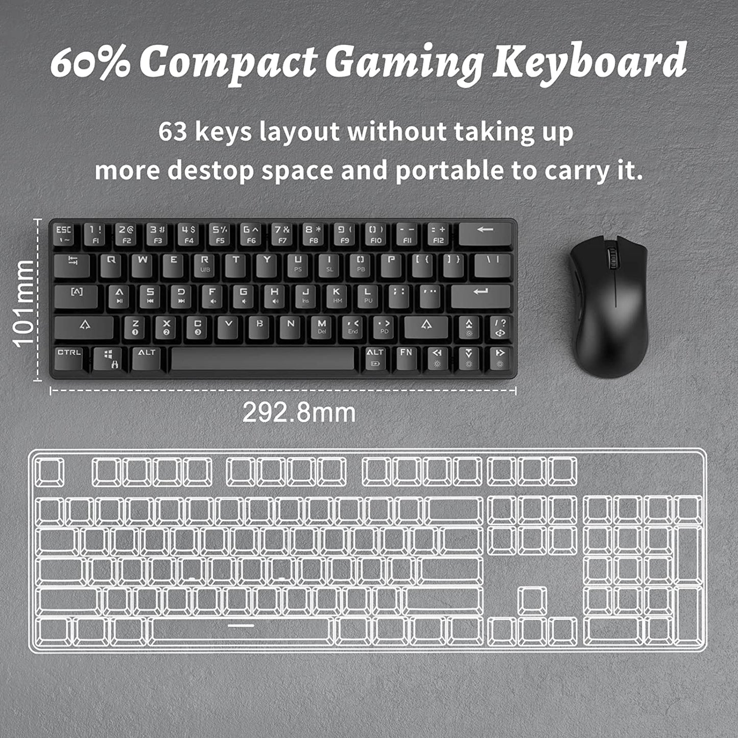 DK63 Wireless 60% RGB Mechanical Gaming Keyboard - Compact Design, Bluetooth Connectivity, Fully Programmable Red Switches