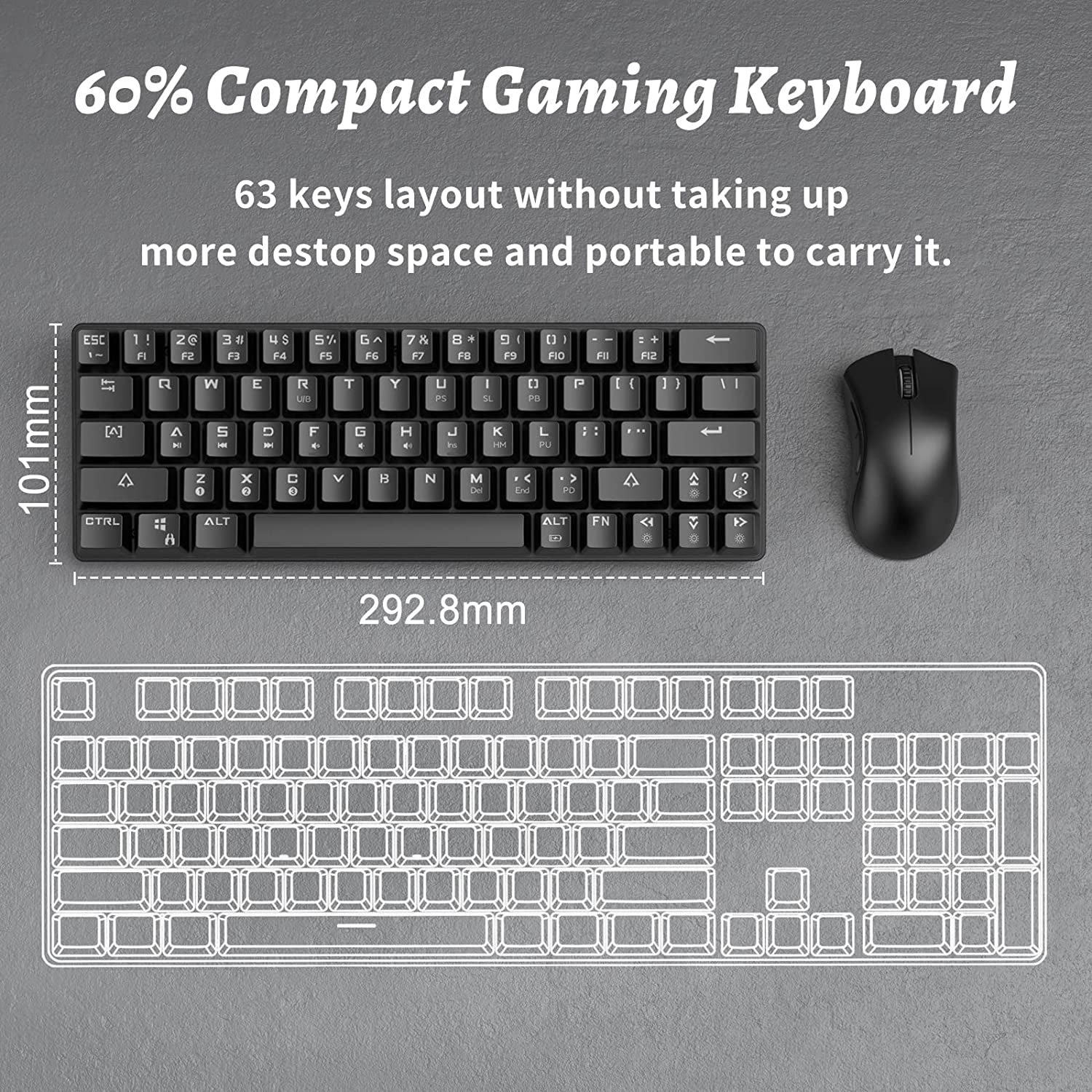 DK63 Wireless 60% RGB Mechanical Gaming Keyboard - Compact Design, Bluetooth Connectivity, Fully Programmable Red Switches