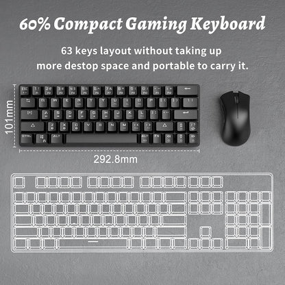 DK63 Wireless 60% RGB Mechanical Gaming Keyboard - Compact Design, Bluetooth Connectivity, Fully Programmable Red Switches