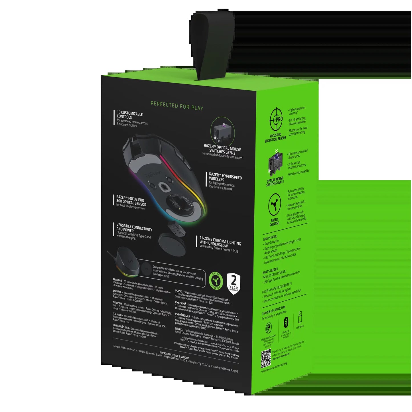Cobra Pro Ultra-Lightweight Wireless Gaming Mouse - Customizable Chroma RGB, Only 77G, Sleek Black Design