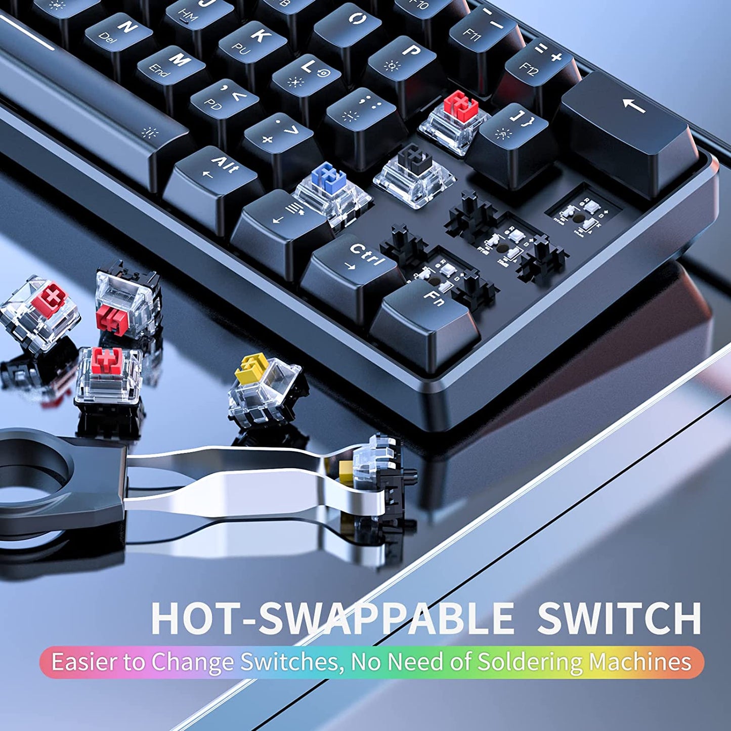 TH61 60% Mechanical Gaming Keyboard - RGB Backlit Wired Ultra-Compact Mini Keyboard with Fully Programmable Keys in Black