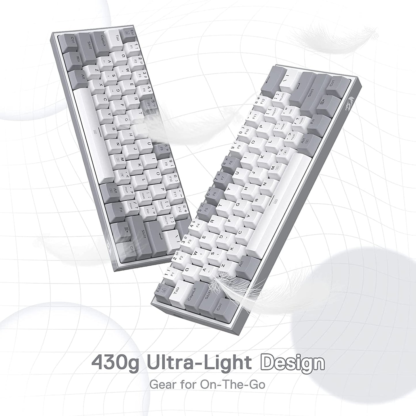 K617 Fizz 60% Wired RGB Mechanical Gaming Keyboard - 61 Keys Hot-Swap Compact Design with White and Grey Keycaps, Linear Red Switches, and Professional Driver/Software Support