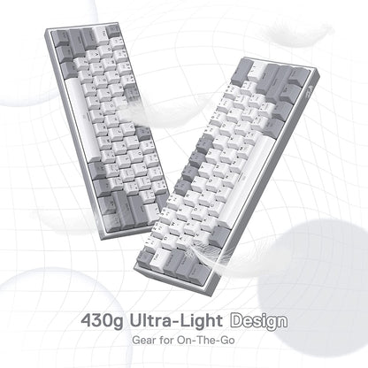 K617 Fizz 60% Wired RGB Mechanical Gaming Keyboard - 61 Keys Hot-Swap Compact Design with White and Grey Keycaps, Linear Red Switches, and Professional Driver/Software Support
