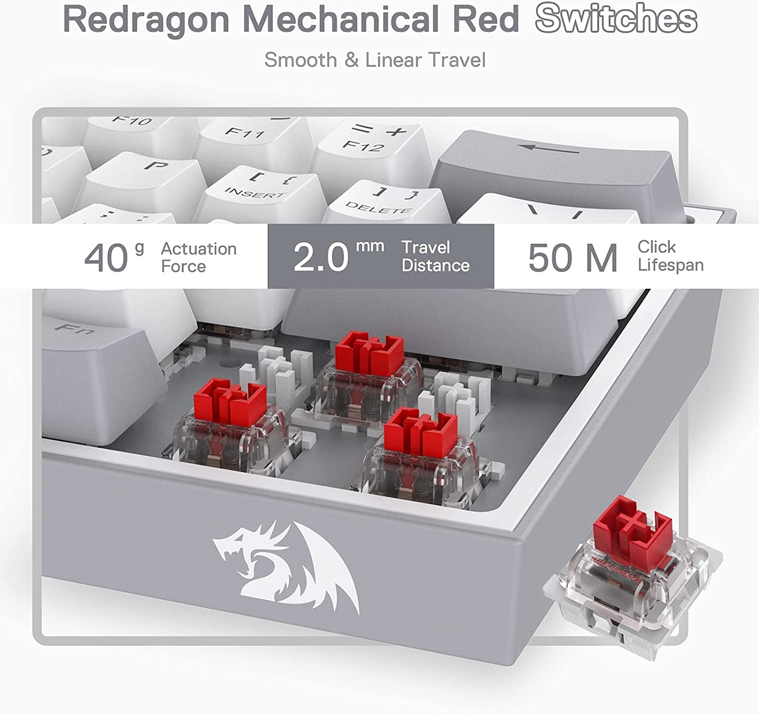 K617 Fizz 60% Wired RGB Mechanical Gaming Keyboard - 61 Keys Hot-Swap Compact Design with White and Grey Keycaps, Linear Red Switches, and Professional Driver/Software Support