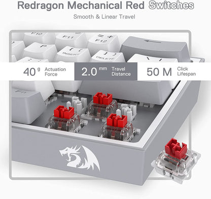 K617 Fizz 60% Wired RGB Mechanical Gaming Keyboard - 61 Keys Hot-Swap Compact Design with White and Grey Keycaps, Linear Red Switches, and Professional Driver/Software Support