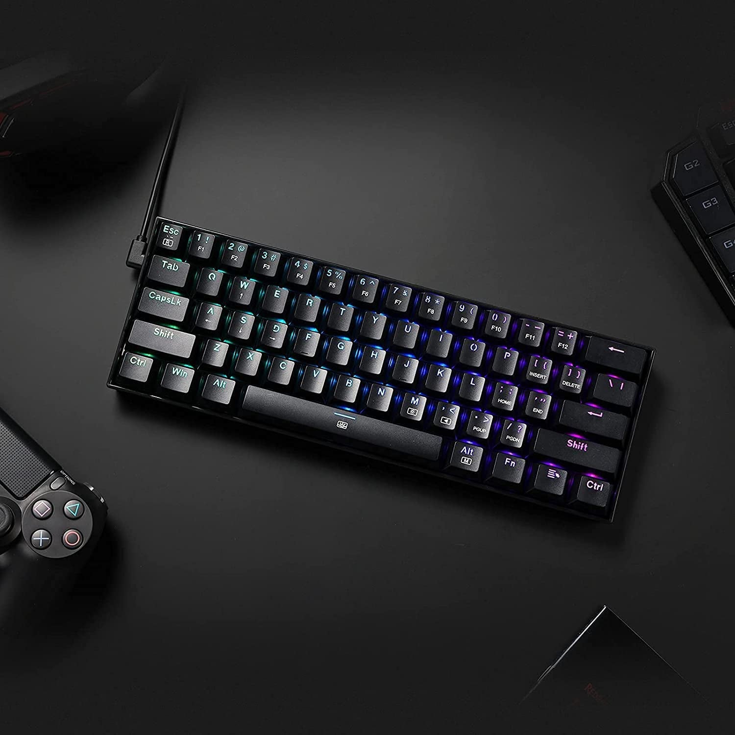 K630 Dragonborn 60% Compact Mechanical Gaming Keyboard with RGB Lighting, 61 Keys, Tactile Brown Switches, and Professional Driver Support - Black