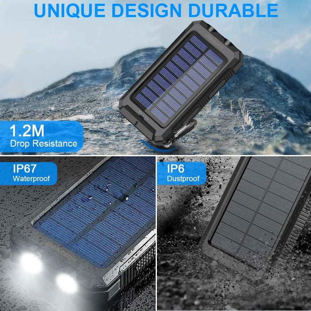 High-Capacity 20000mAh Solar Power Bank - Dual USB Ports & LED Flashlights for Phones & Android Devices
