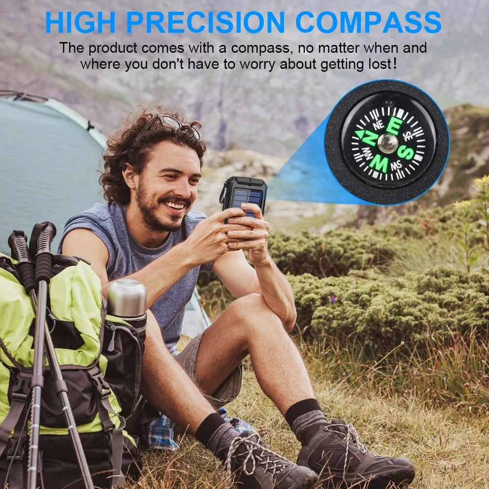 High-Capacity 20000mAh Solar Power Bank - Dual USB Ports & LED Flashlights for Phones & Android Devices