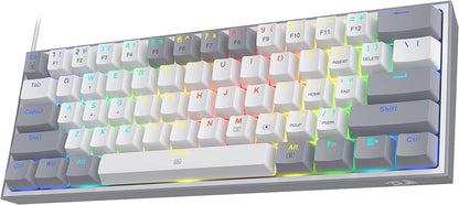 K617 Fizz 60% Wired RGB Mechanical Gaming Keyboard - 61 Keys Hot-Swap Compact Design with White and Grey Keycaps, Linear Red Switches, and Professional Driver/Software Support