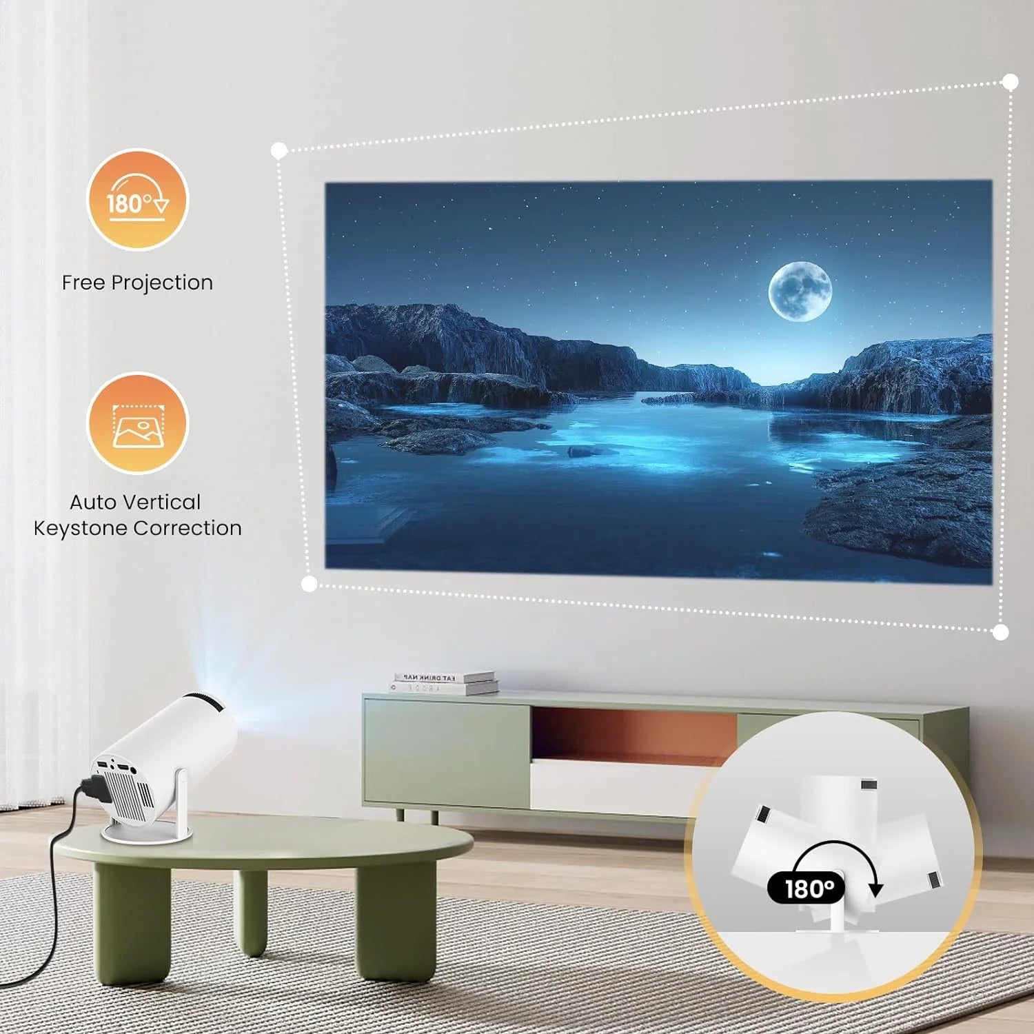 Compact 4K Outdoor Projector with WiFi and Bluetooth Connectivity