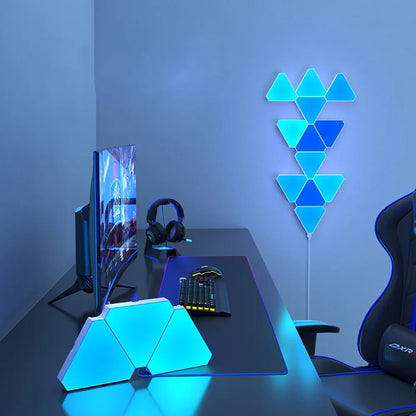 Transform Your Space with the LED Triangular Quantum RGB Wall Lamp – Smart Rhythmic Background Light for Bedroom, Nightstand & Office Decor
