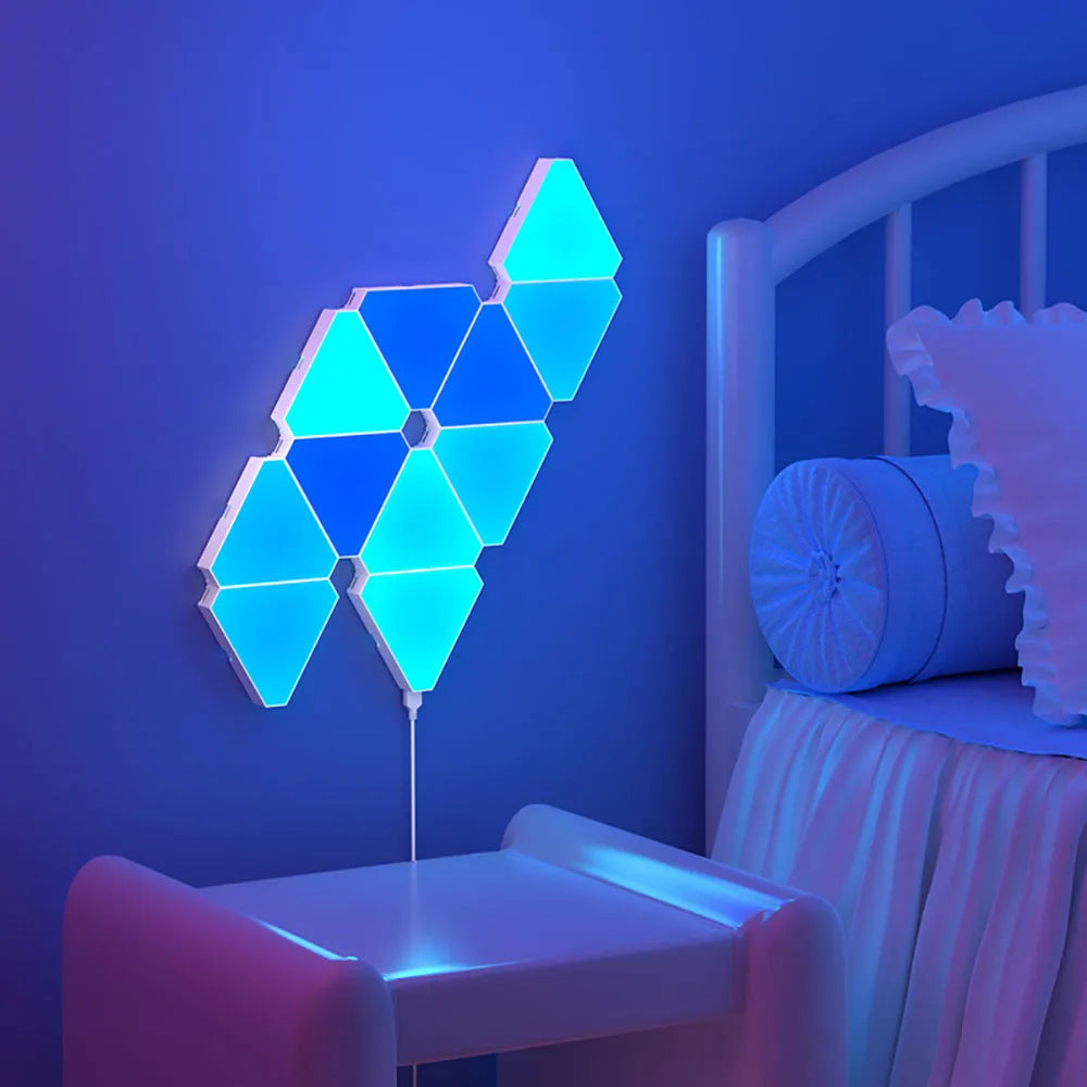 Transform Your Space with the LED Triangular Quantum RGB Wall Lamp – Smart Rhythmic Background Light for Bedroom, Nightstand & Office Decor