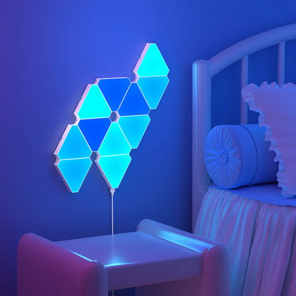 Transform Your Space with the LED Triangular Quantum RGB Wall Lamp – Smart Rhythmic Background Light for Bedroom, Nightstand & Office Decor