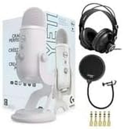 Yeti USB Microphone Bundle in Blackout with Knox Gear Headphones and Pop Filter (3-Piece Set)