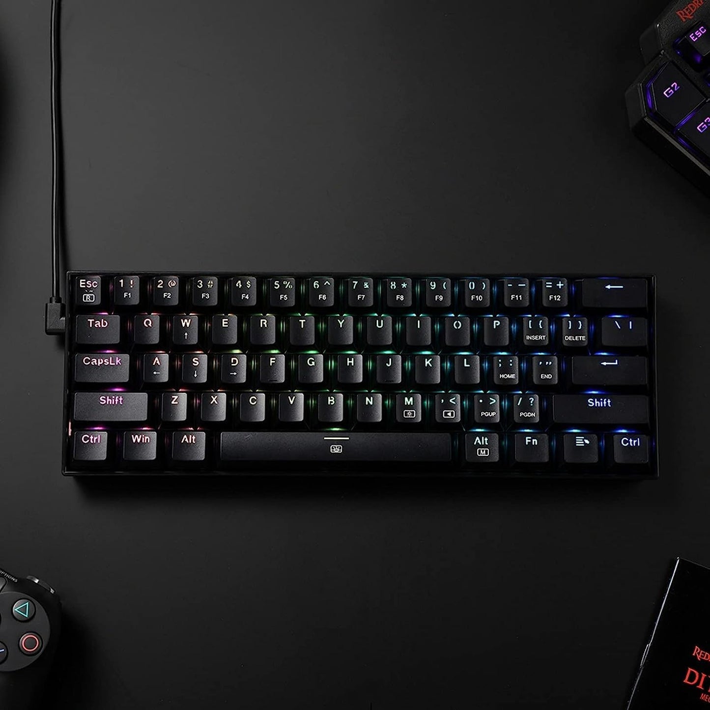 K630 Dragonborn 60% Compact Mechanical Gaming Keyboard with RGB Lighting, 61 Keys, Tactile Brown Switches, and Professional Driver Support - Black