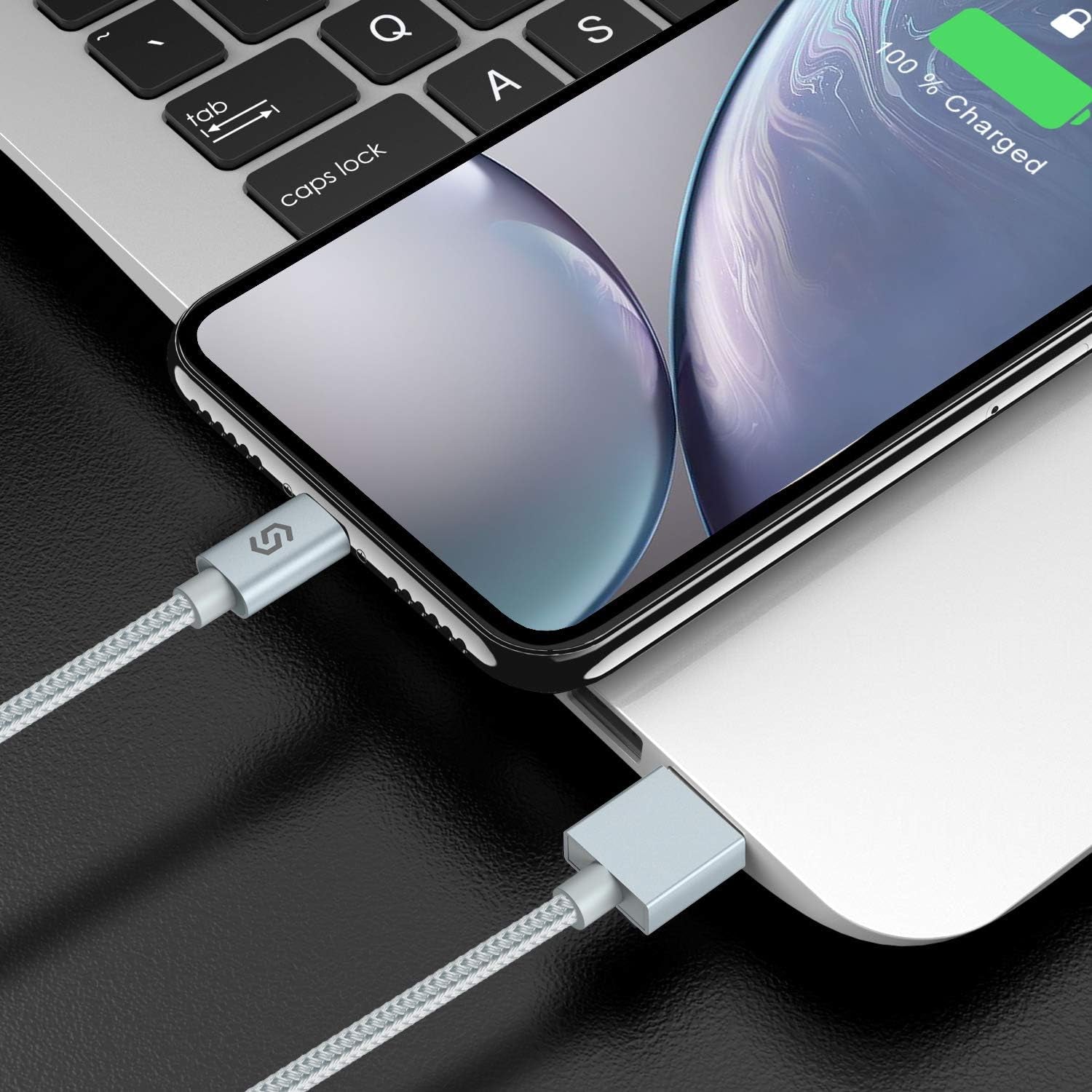 Apple MFI Certified 6Ft Nylon-Braided Lightning Charger Cable - Fast Sync & Charging for iPhone, iPad, iPod & More - Silver