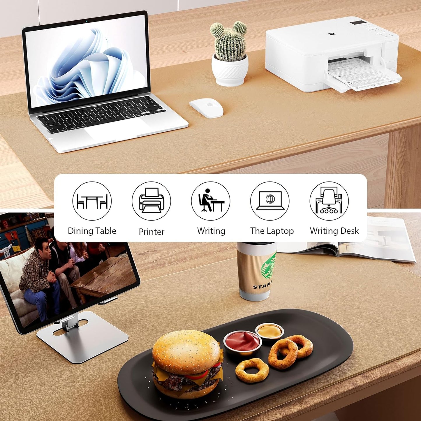 Premium Dual-Sided Leather and Cork Desk Pad - Large Waterproof Blotter & Writing Mat for Office & Home in Stylish Apricot (25.6" x 13.7")