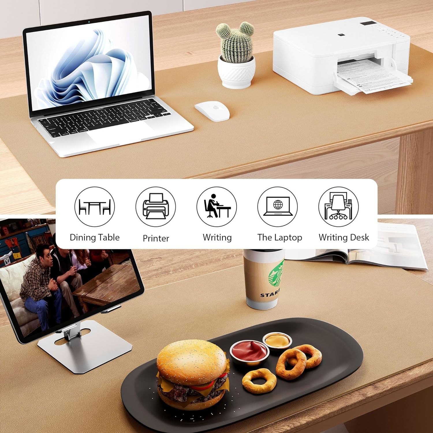Premium Dual-Sided Leather and Cork Desk Pad - Large Waterproof Blotter & Writing Mat for Office & Home in Stylish Apricot (25.6" x 13.7")