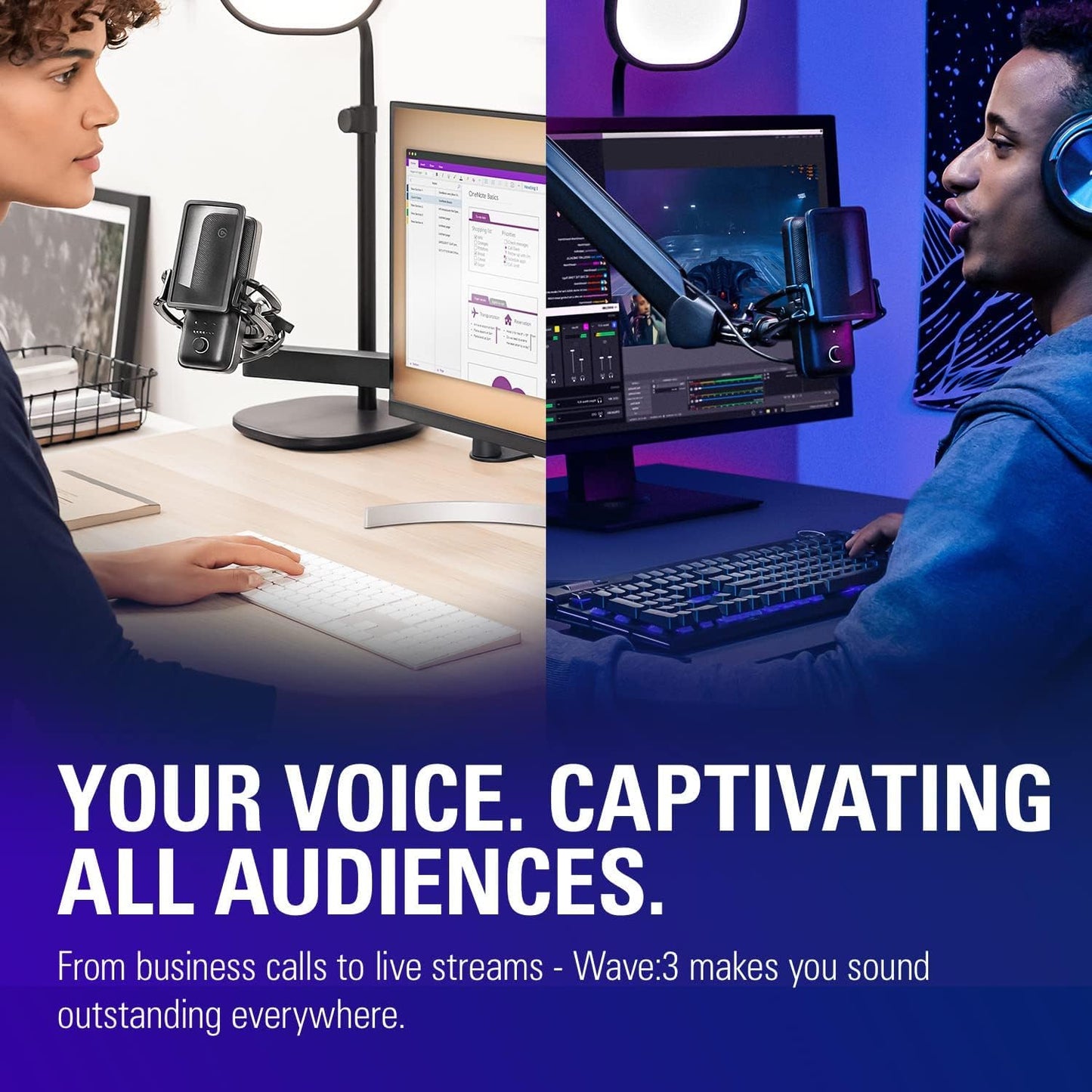 Wave:3 Premium USB Condenser Microphone for Studio-Quality Streaming, Podcasting, Gaming & Home Office - Includes Free Mixer Software & Sound Effects, Easy Plug 'N Play for Mac & PC