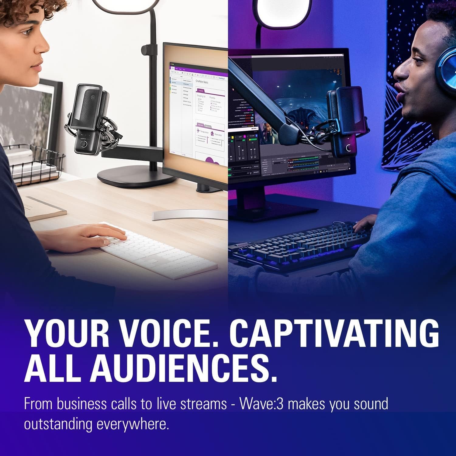 Wave:3 Premium USB Condenser Microphone for Studio-Quality Streaming, Podcasting, Gaming & Home Office - Includes Free Mixer Software & Sound Effects, Easy Plug 'N Play for Mac & PC