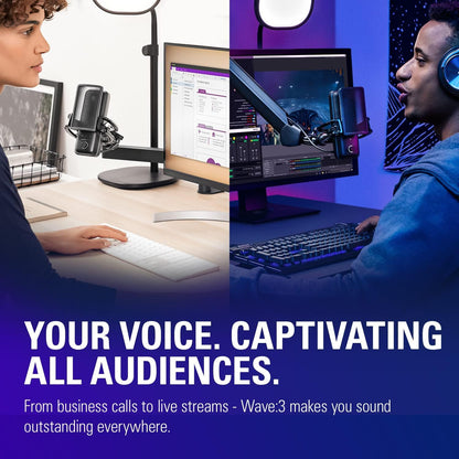 Wave:3 Premium USB Condenser Microphone for Studio-Quality Streaming, Podcasting, Gaming & Home Office - Includes Free Mixer Software & Sound Effects, Easy Plug 'N Play for Mac & PC