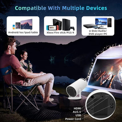 Compact 4K Outdoor Projector with WiFi and Bluetooth Connectivity