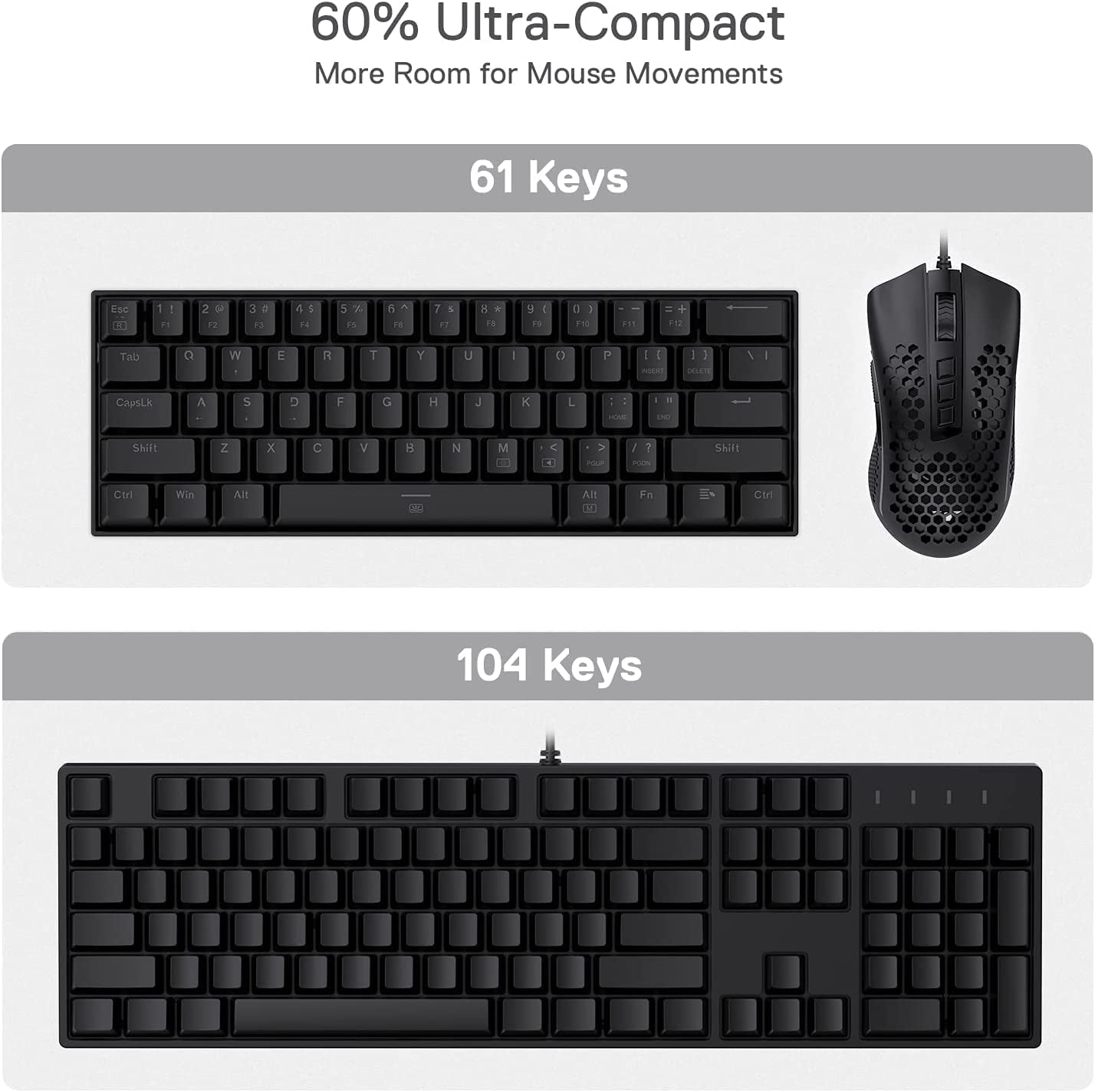 K630 Dragonborn 60% Compact Mechanical Gaming Keyboard with RGB Lighting, 61 Keys, Tactile Brown Switches, and Professional Driver Support - Black