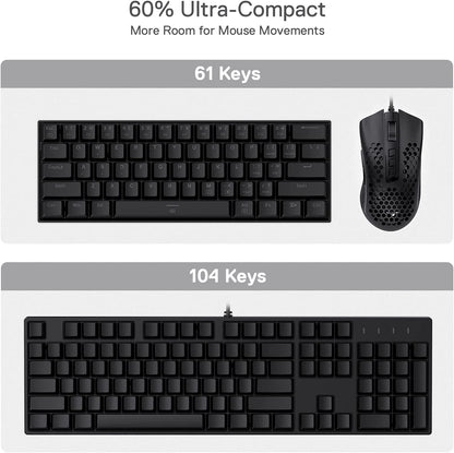K630 Dragonborn 60% Compact Mechanical Gaming Keyboard with RGB Lighting, 61 Keys, Tactile Brown Switches, and Professional Driver Support - Black