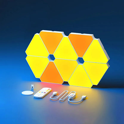 Transform Your Space with the LED Triangular Quantum RGB Wall Lamp – Smart Rhythmic Background Light for Bedroom, Nightstand & Office Decor