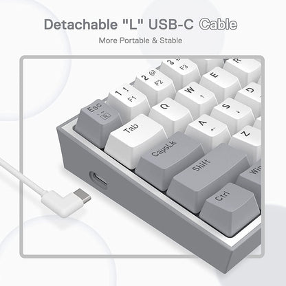 K617 Fizz 60% Wired RGB Mechanical Gaming Keyboard - 61 Keys Hot-Swap Compact Design with White and Grey Keycaps, Linear Red Switches, and Professional Driver/Software Support