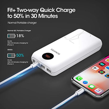 30000mAh USB-C Power Bank with 18W PD, Triple Output and Input, LED Display, Compatible with iPhone 12, iPad Pro, and More