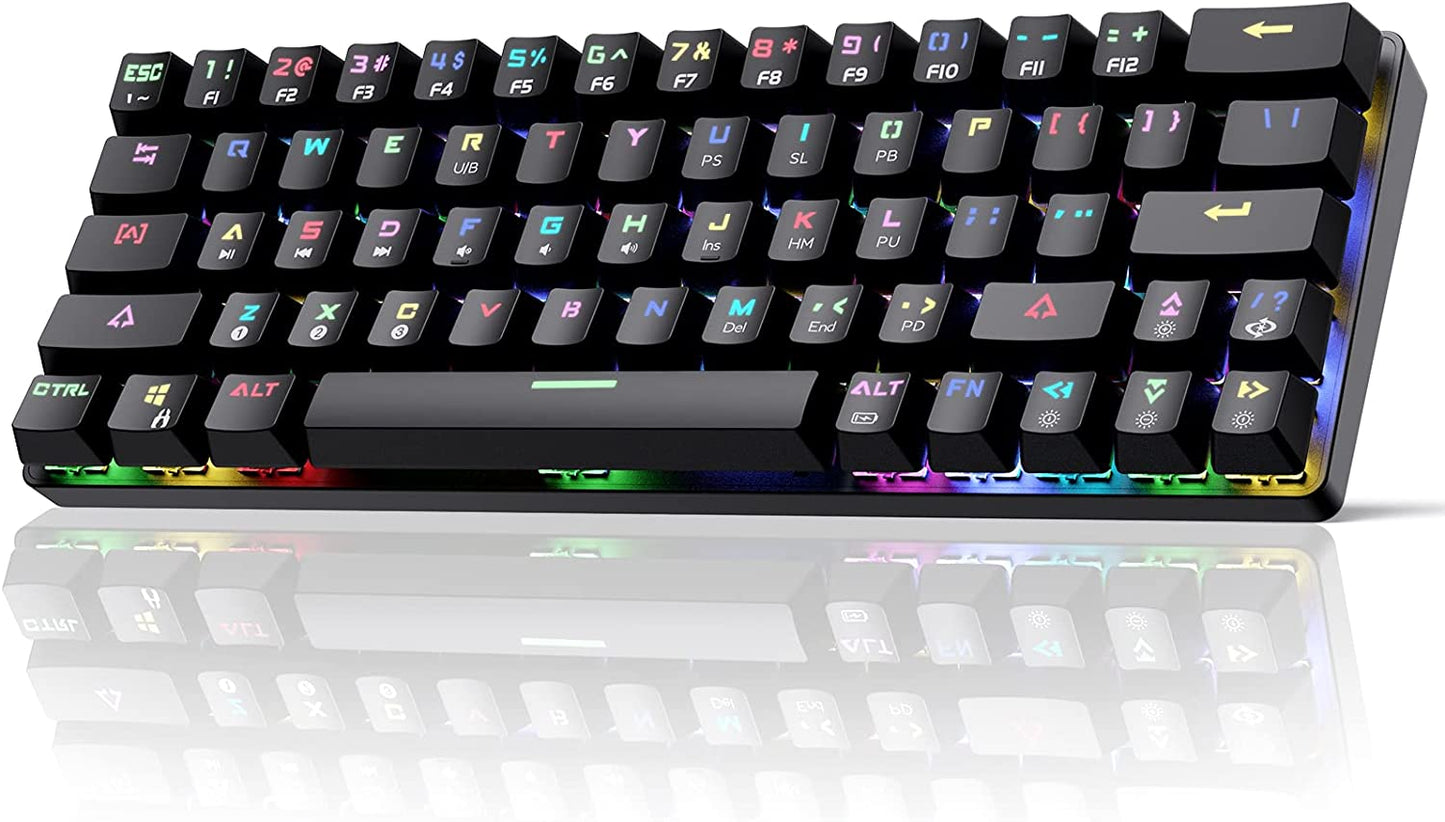 DK63 Wireless 60% RGB Mechanical Gaming Keyboard - Compact Design, Bluetooth Connectivity, Fully Programmable Red Switches